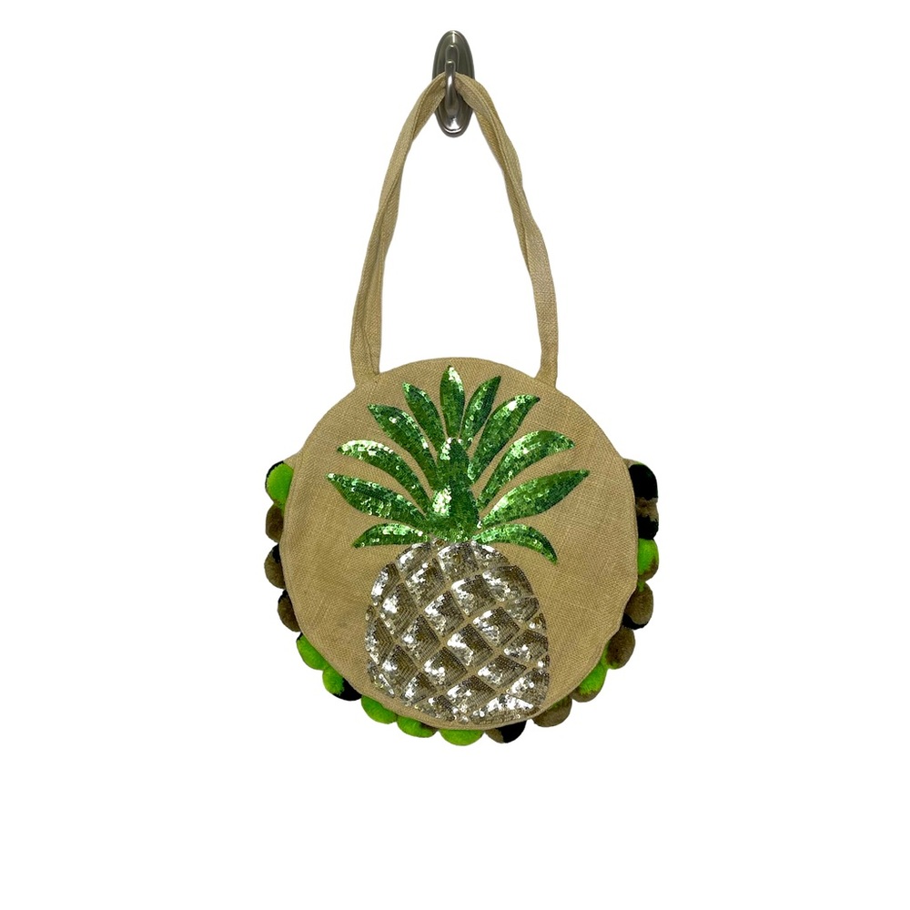 American and Beyond Pineapple Purse/ Tote Bag/ Handbag Sequin/ Straw/ Pom